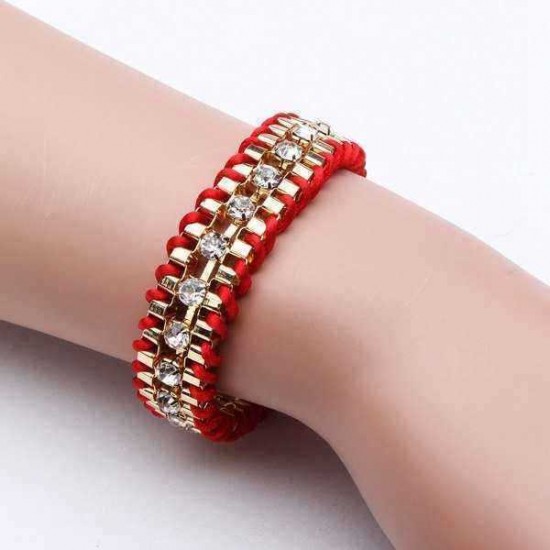 Crystal Rhinestone Geometric Link Chain Rope Weave Charm Bracelet