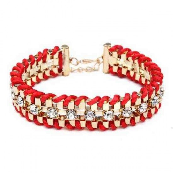 Crystal Rhinestone Geometric Link Chain Rope Weave Charm Bracelet