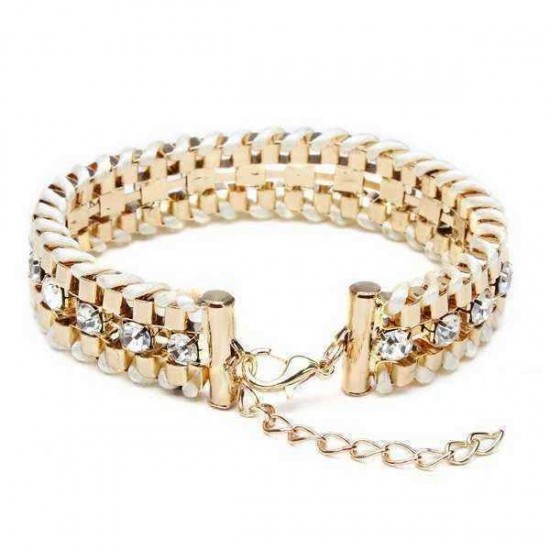 Crystal Rhinestone Geometric Link Chain Rope Weave Charm Bracelet