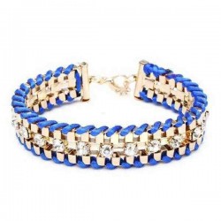 Crystal Rhinestone Geometric Link Chain Rope Weave Charm Bracelet