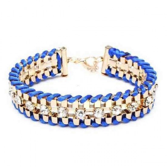 Crystal Rhinestone Geometric Link Chain Rope Weave Charm Bracelet