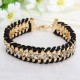 Crystal Rhinestone Geometric Link Chain Rope Weave Charm Bracelet