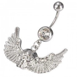 Crystal Skull Wings Navel Belly Button Ring Piercing Body Jewelry