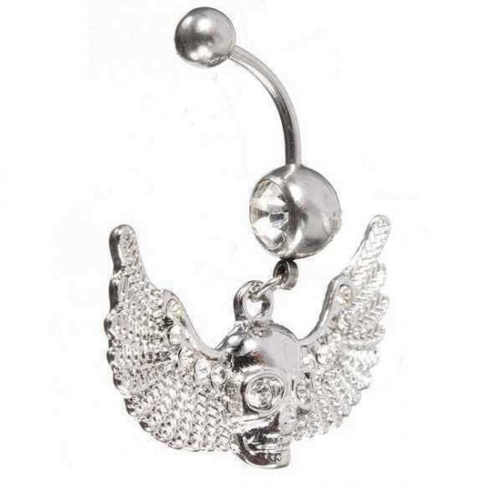 Crystal Skull Wings Navel Belly Button Ring Piercing Body Jewelry