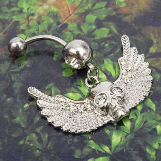 Crystal Skull Wings Navel Belly Button Ring Piercing Body Jewelry