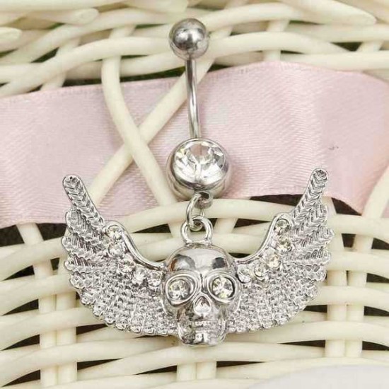 Crystal Skull Wings Navel Belly Button Ring Piercing Body Jewelry