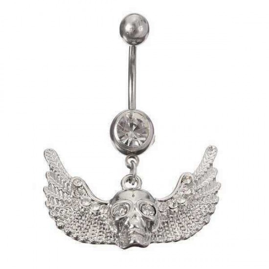 Crystal Skull Wings Navel Belly Button Ring Piercing Body Jewelry