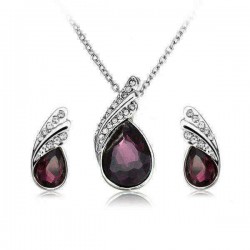 Crystal Water Drop Necklace Earrings Jewelry Set Silver Plated Jewelry Gift for Women