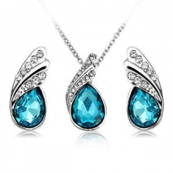 Crystal Water Drop Necklace Earrings Jewelry Set Silver Plated Jewelry Gift for Women