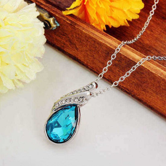 Crystal Water Drop Necklace Earrings Jewelry Set Silver Plated Jewelry Gift for Women