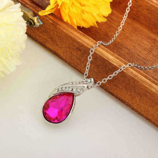 Crystal Water Drop Necklace Earrings Jewelry Set Silver Plated Jewelry Gift for Women