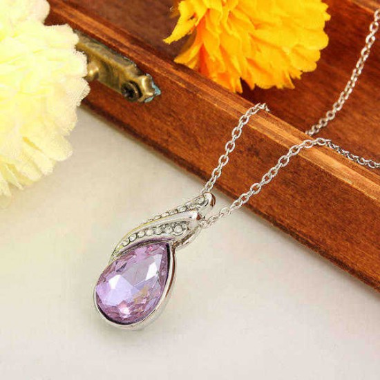 Crystal Water Drop Necklace Earrings Jewelry Set Silver Plated Jewelry Gift for Women