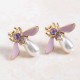 Cute Bees Ear Stud Luxury Gold Plated Gemstone Pearl Earring Jewelry for Women