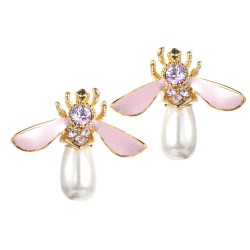 Cute Bees Ear Stud Luxury Gold Plated Gemstone Pearl Earring Jewelry for Women