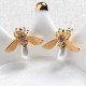 Cute Bees Ear Stud Luxury Gold Plated Gemstone Pearl Earring Jewelry for Women