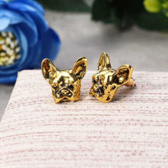 Cute Bulldog Earrings Gold Color Pet Animal Ear Stud for Men Women