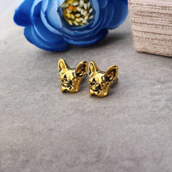 Cute Bulldog Earrings Gold Color Pet Animal Ear Stud for Men Women