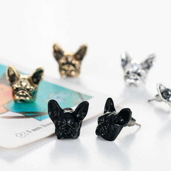 Cute Bulldog Earrings Gold Color Pet Animal Ear Stud for Men Women