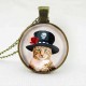 Cute Cat Glass Cabochon Bronze Chain Pendant Necklace For Women