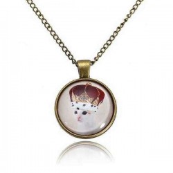 Cute Cat Glass Cabochon Bronze Chain Pendant Necklace For Women