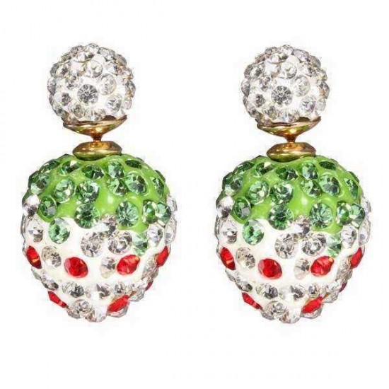 Cute Double Side Full Rhinestone Strawberry Stud Earrings For Women