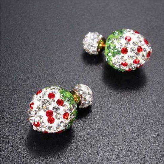 Cute Double Side Full Rhinestone Strawberry Stud Earrings For Women