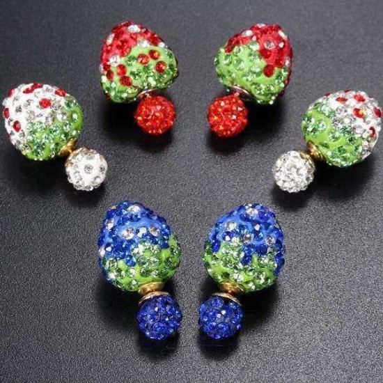 Cute Double Side Full Rhinestone Strawberry Stud Earrings For Women