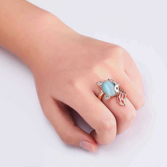 Cute Fox Opal Finger Ring Enamel Zircon Stylish Fashion Jewelry for Women