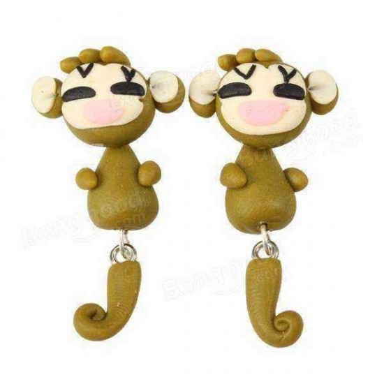 Cute Handmade Flower Fox Cat Panda Monkey Stud Earrings For Women