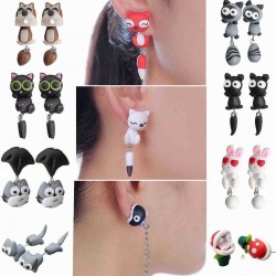 Cute Handmade Polymer Clay Cartoon Animal Earrings For Women