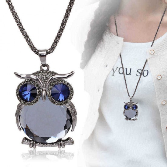 Cute Pendant Necklace Rhinestone Colorful Animals Night Owl Charm Necklace Ethnic Jewelry for Women