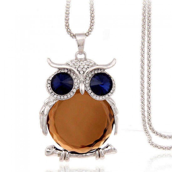 Cute Pendant Necklace Rhinestone Colorful Animals Night Owl Charm Necklace Ethnic Jewelry for Women