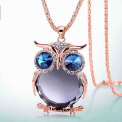 Cute Pendant Necklace Rhinestone Colorful Animals Night Owl Charm Necklace Ethnic Jewelry for Women