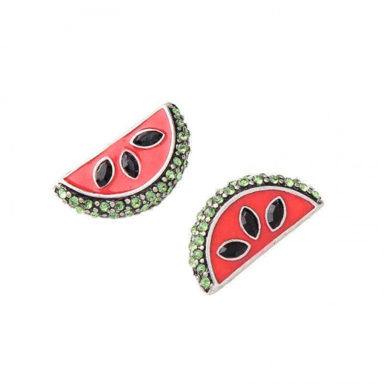 Cute Stud Earrings Fashion Rhinestone Enamel Watermelon Piercing Earring for Women