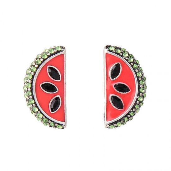 Cute Stud Earrings Fashion Rhinestone Enamel Watermelon Piercing Earring for Women