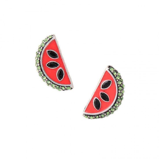 Cute Stud Earrings Fashion Rhinestone Enamel Watermelon Piercing Earring for Women