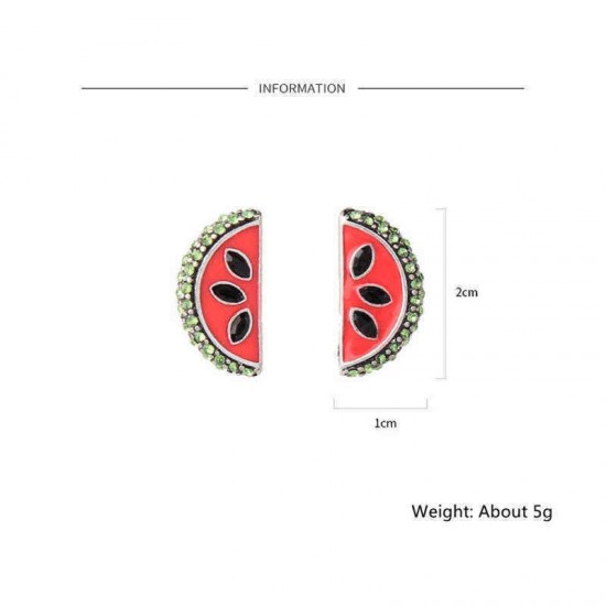 Cute Stud Earrings Fashion Rhinestone Enamel Watermelon Piercing Earring for Women