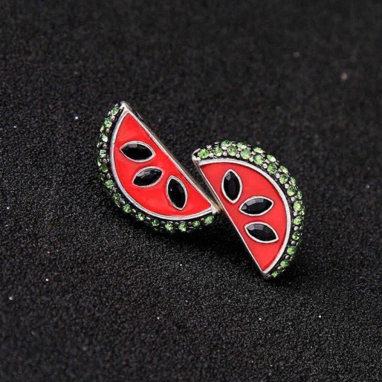 Cute Stud Earrings Fashion Rhinestone Enamel Watermelon Piercing Earring for Women