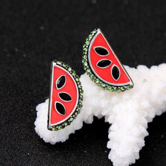 Cute Stud Earrings Fashion Rhinestone Enamel Watermelon Piercing Earring for Women