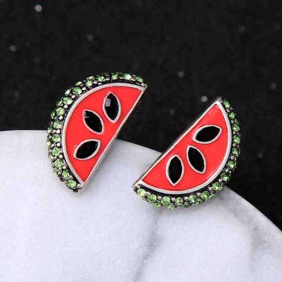 Cute Stud Earrings Fashion Rhinestone Enamel Watermelon Piercing Earring for Women