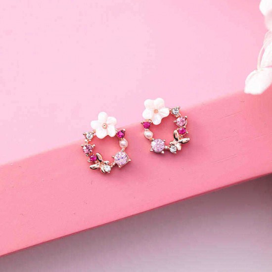 Cute Womens Stud Earring 925 Sterling Silver Needle Shell Flower Butterfly Zirconia Earrings