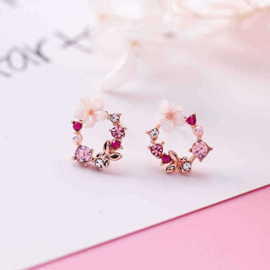 Cute Womens Stud Earring 925 Sterling Silver Needle Shell Flower Butterfly Zirconia Earrings