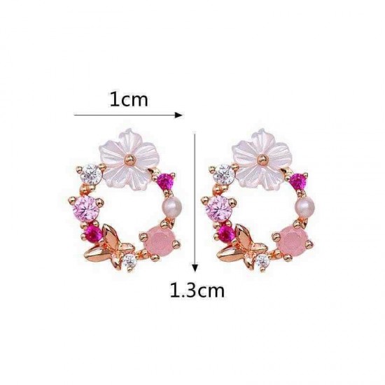 Cute Womens Stud Earring 925 Sterling Silver Needle Shell Flower Butterfly Zirconia Earrings