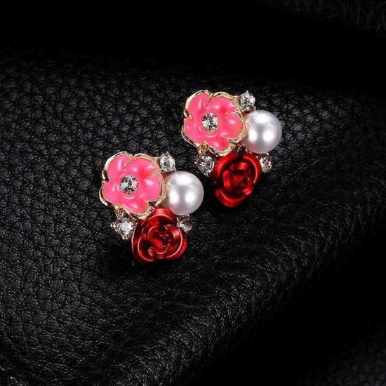 Cutely Fashion Flower Ear Stud Earring Alloy Rhinestone Flower Ear Stub For Women