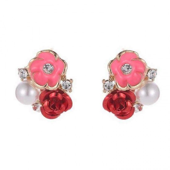 Cutely Fashion Flower Ear Stud Earring Alloy Rhinestone Flower Ear Stub For Women