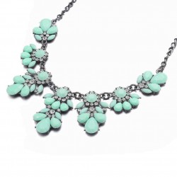 Cyan Stylish Collar Necklace Resin Drop Shape Flower Crystal Fresh Summer Item