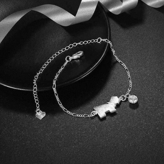 Dog Tag Shaped Foot Chain Silver Plated Rhinestone Anklet Jewelry