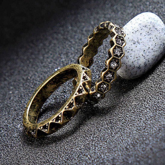 Double Layer Rhinestone Finger Ring African Bronze Women Ring For Gift