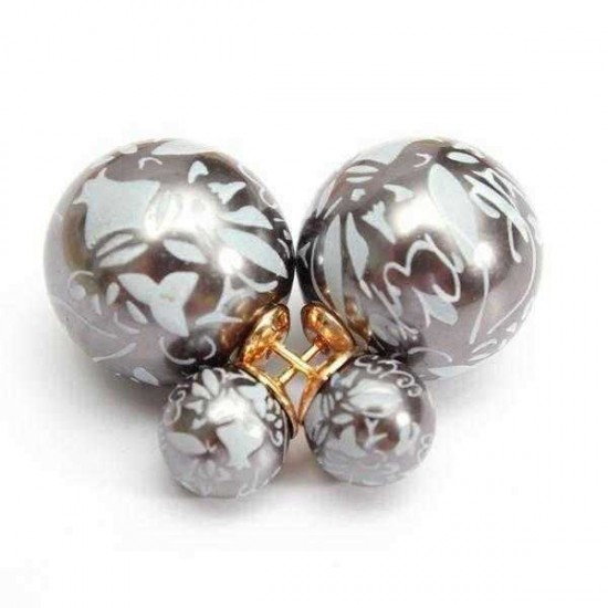 Double Side Leopard Print Pearl Bead Ball Earrings Ear Studs For Women