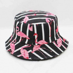 Double sided Striped Flamingo Pattern Cap Summer Outdoor Sunscreen Visor Fisherman Bucket Hat